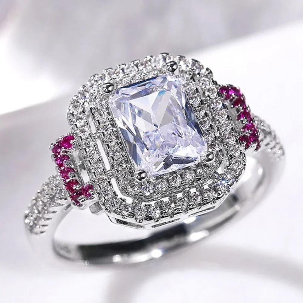 😍Romantic Radiant Shiny Zircon Hollow Silver Ring Women for Women, L097